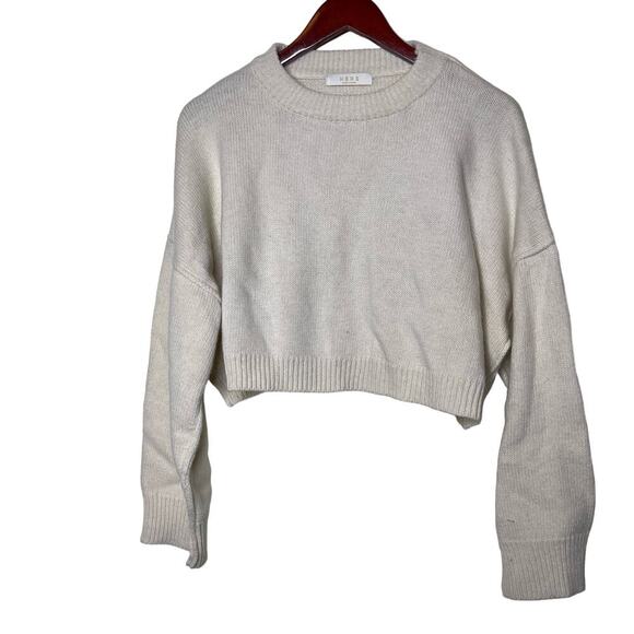 Hers Sweaters - Hers Cropped Crewneck Long Sleeve Pullover Cropped Sweater White Womens S